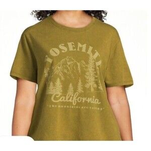 NWT Time & Tru Womens Large Yosemite California Graphic T-Shirt Green Outdoors